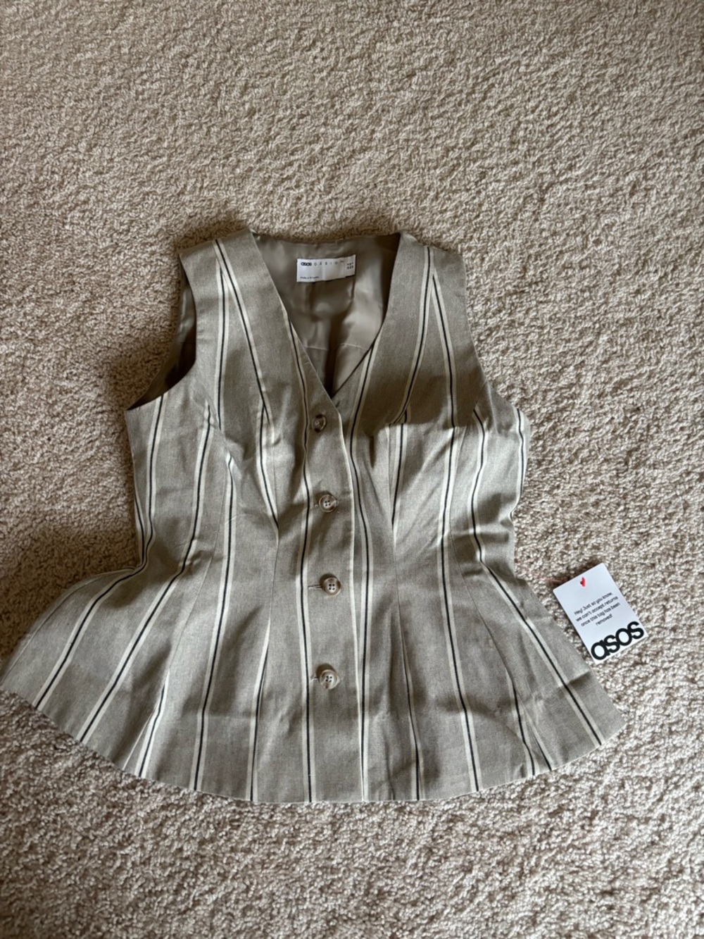 ASOS Taupe and White Pinstripe Button-Front Peplum Vest